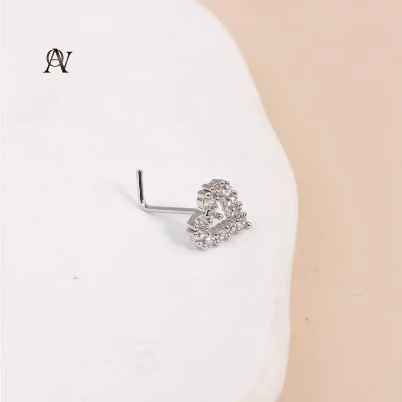1Pc Simple Mini Love Heart L-Shaped Nose Stud Nail Ring for Women, Simple Stainless Steel Nose Piercing Jewelry Gift