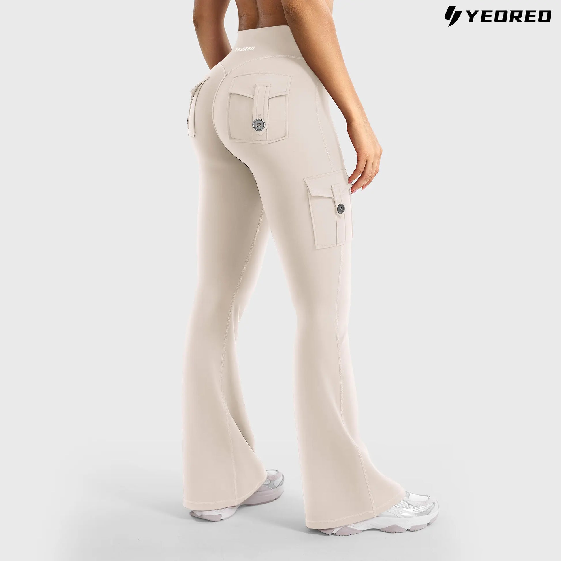 YEOREO Coreflex Women'S Workout Flare Leggings with Pockets Hidden Scrunch High Waisted Cargo Gym Yoga No Front Seam Leggings Flared Joggers Fitness Outfit Camouflage Sports Pants 75% Nylon 25% Spandex Springstatements