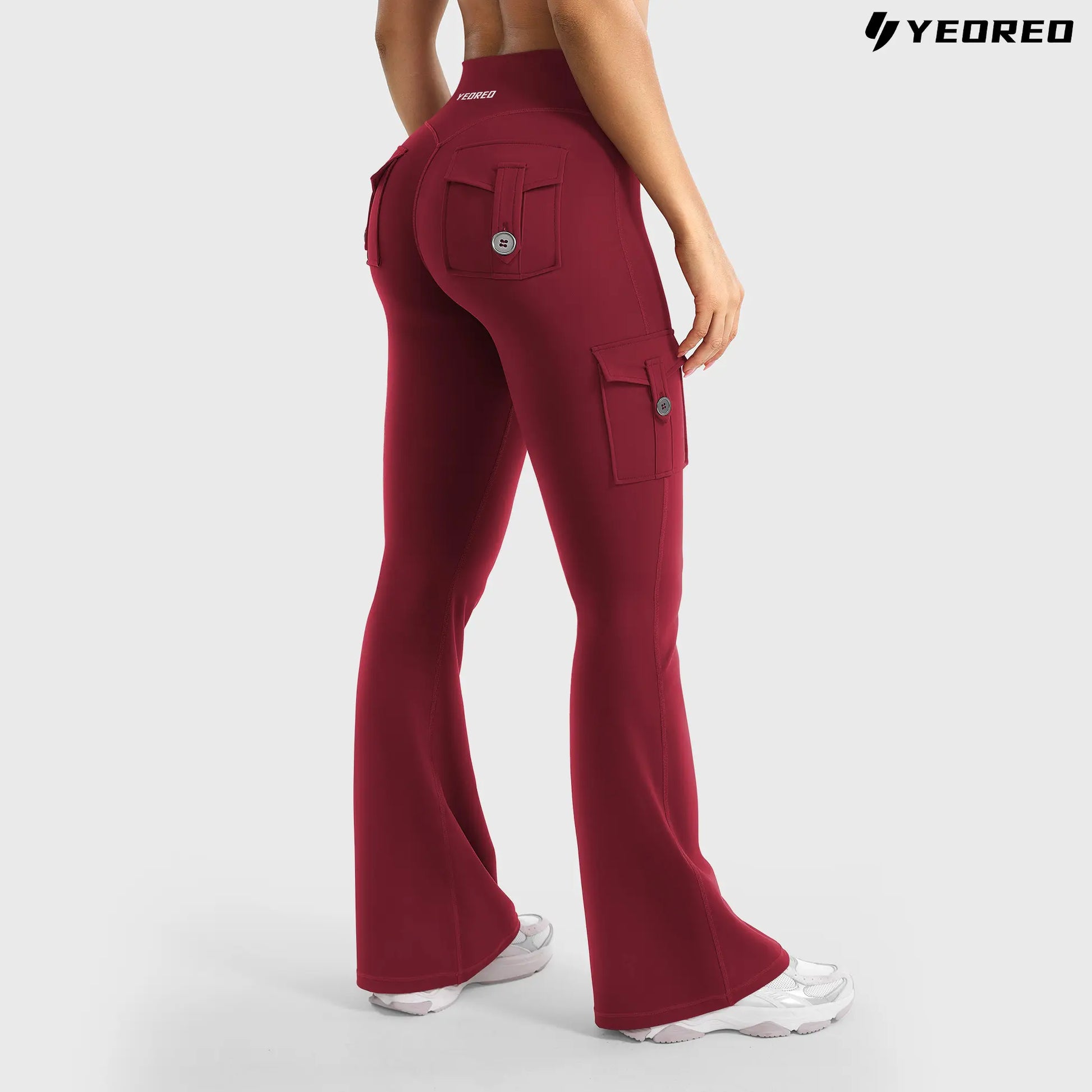 YEOREO Coreflex Women'S Workout Flare Leggings with Pockets Hidden Scrunch High Waisted Cargo Gym Yoga No Front Seam Leggings Flared Joggers Fitness Outfit Camouflage Sports Pants 75% Nylon 25% Spandex Springstatements