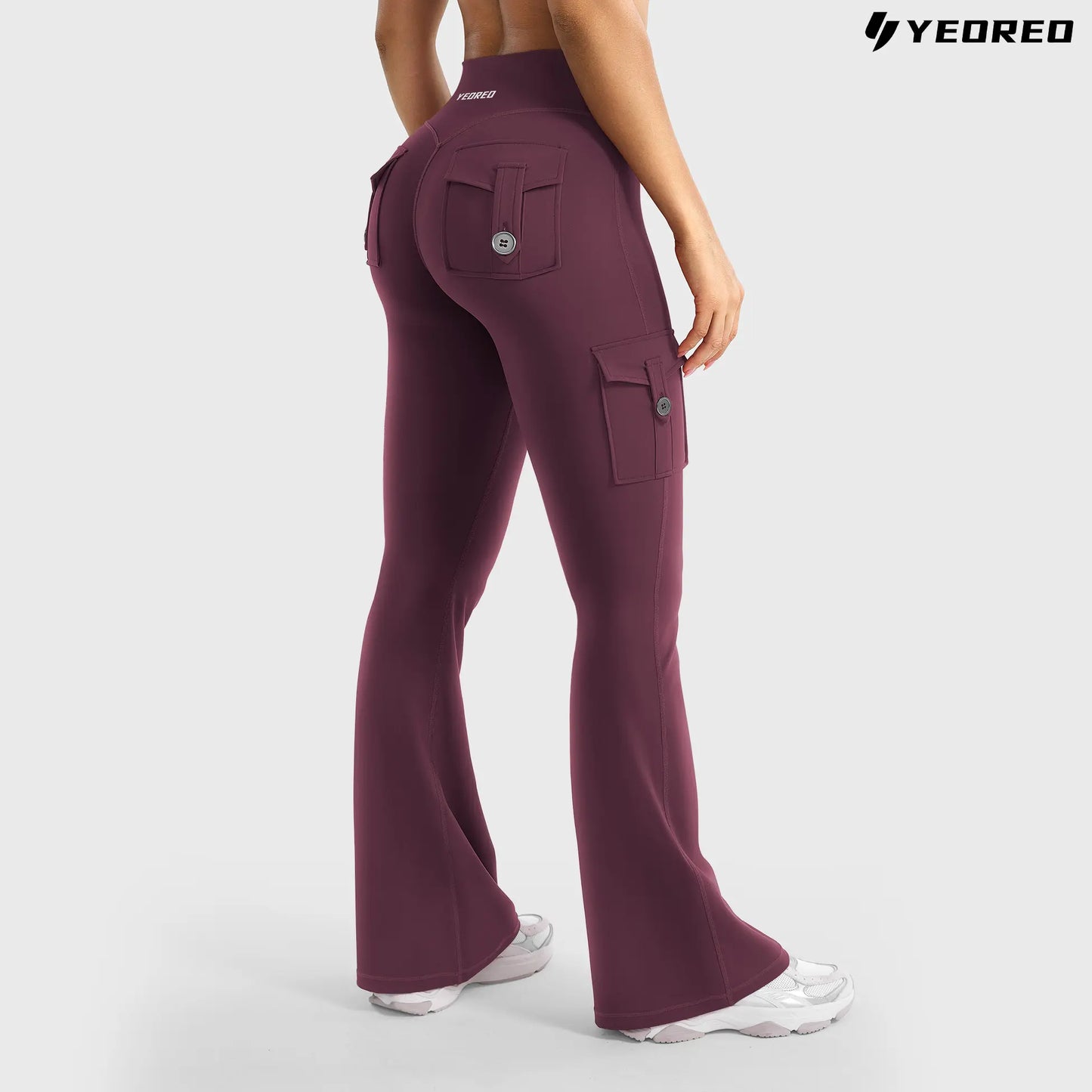 YEOREO Coreflex Women'S Workout Flare Leggings with Pockets Hidden Scrunch High Waisted Cargo Gym Yoga No Front Seam Leggings Flared Joggers Fitness Outfit Camouflage Sports Pants 75% Nylon 25% Spandex Springstatements