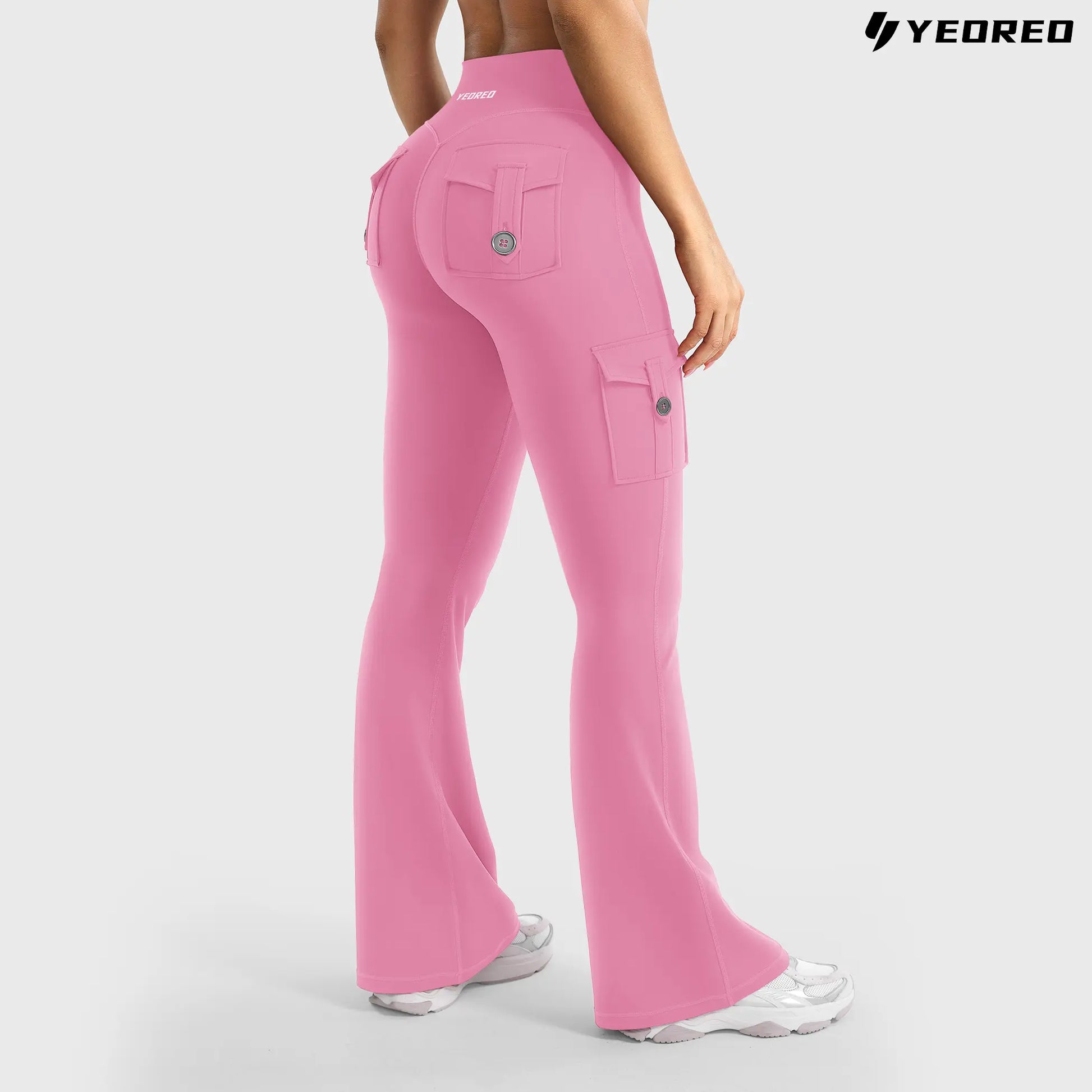 YEOREO Coreflex Women'S Workout Flare Leggings with Pockets Hidden Scrunch High Waisted Cargo Gym Yoga No Front Seam Leggings Flared Joggers Fitness Outfit Camouflage Sports Pants 75% Nylon 25% Spandex Springstatements