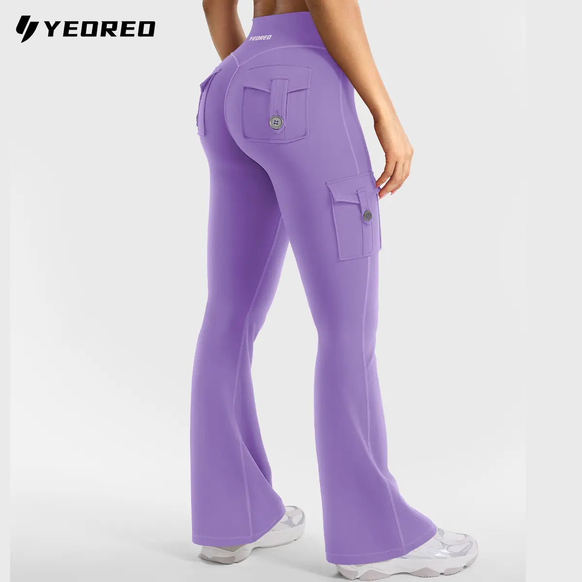 YEOREO Coreflex Women'S Workout Flare Leggings with Pockets Hidden Scrunch High Waisted Cargo Gym Yoga No Front Seam Leggings Flared Joggers Fitness Outfit Camouflage Sports Pants 75% Nylon 25% Spandex Springstatements