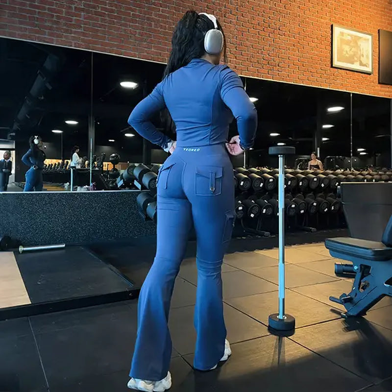 YEOREO Coreflex Women'S Workout Flare Leggings with Pockets Hidden Scrunch High Waisted Cargo Gym Yoga No Front Seam Leggings Flared Joggers Fitness Outfit Camouflage Sports Pants 75% Nylon 25% Spandex Springstatements