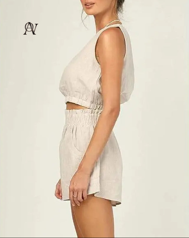 Women'S 2Pcs Summer Outfits Sleeveless Crop Tank Top and High Waist Pocketed Shorts Loose 2 Piece Short Sets