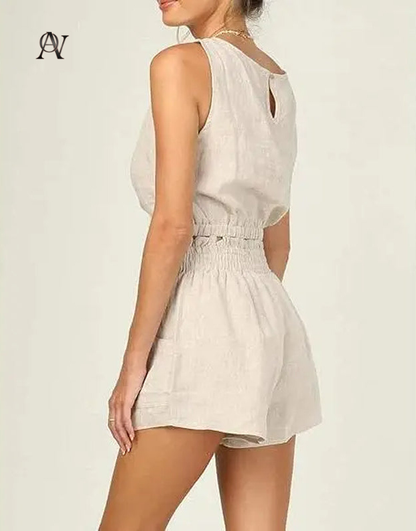 Women'S 2Pcs Summer Outfits Sleeveless Crop Tank Top and High Waist Pocketed Shorts Loose 2 Piece Short Sets