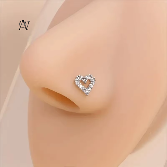 1Pc Simple Mini Love Heart L-Shaped Nose Stud Nail Ring for Women, Simple Stainless Steel Nose Piercing Jewelry Gift