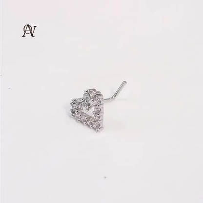 1Pc Simple Mini Love Heart L-Shaped Nose Stud Nail Ring for Women, Simple Stainless Steel Nose Piercing Jewelry Gift