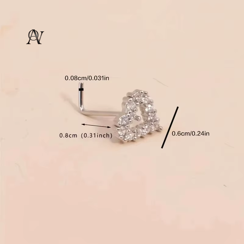 1Pc Simple Mini Love Heart L-Shaped Nose Stud Nail Ring for Women, Simple Stainless Steel Nose Piercing Jewelry Gift