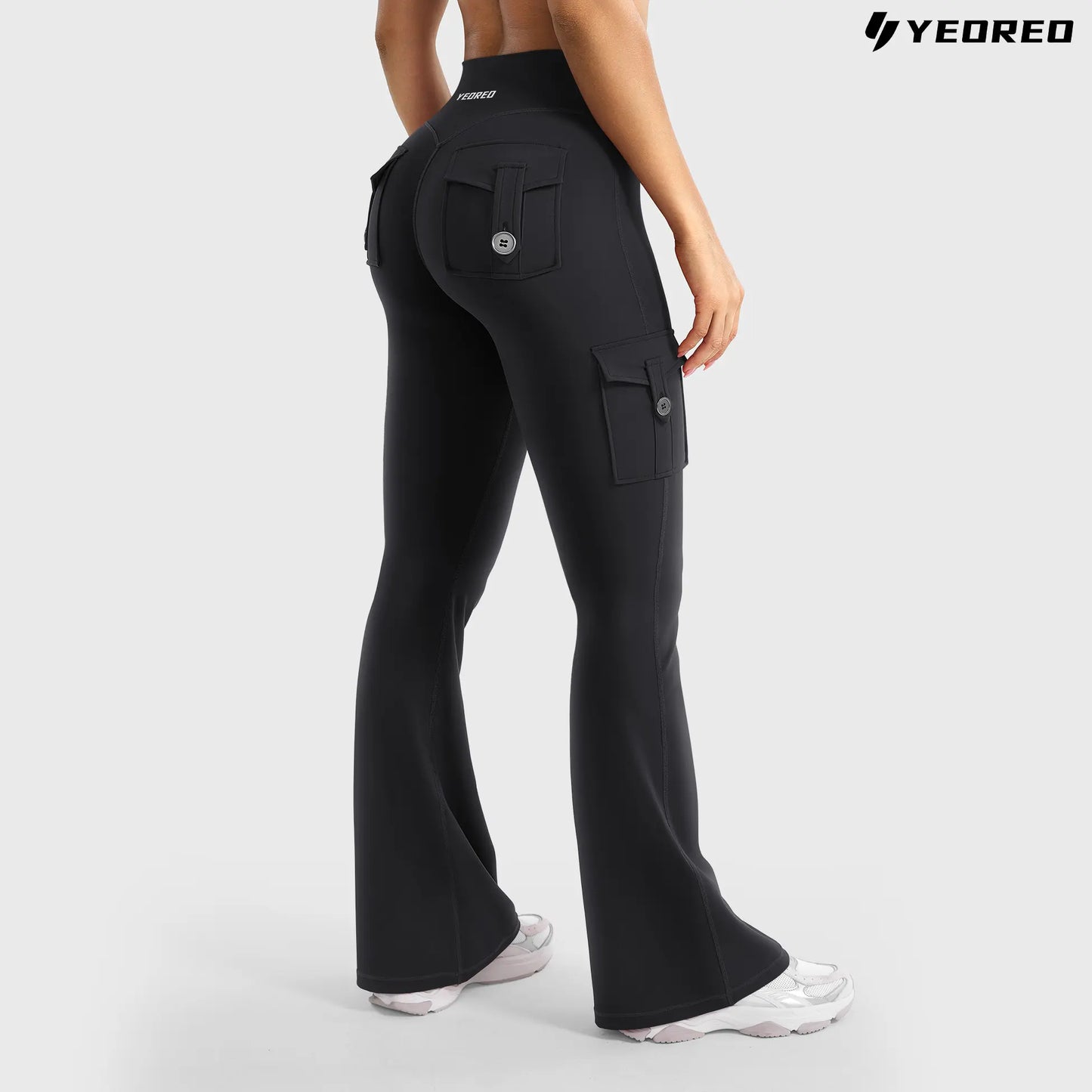 YEOREO Coreflex Women'S Workout Flare Leggings with Pockets Hidden Scrunch High Waisted Cargo Gym Yoga No Front Seam Leggings Flared Joggers Fitness Outfit Camouflage Sports Pants 75% Nylon 25% Spandex Springstatements