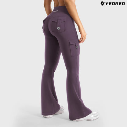 YEOREO Coreflex Women'S Workout Flare Leggings with Pockets Hidden Scrunch High Waisted Cargo Gym Yoga No Front Seam Leggings Flared Joggers Fitness Outfit Camouflage Sports Pants 75% Nylon 25% Spandex Springstatements