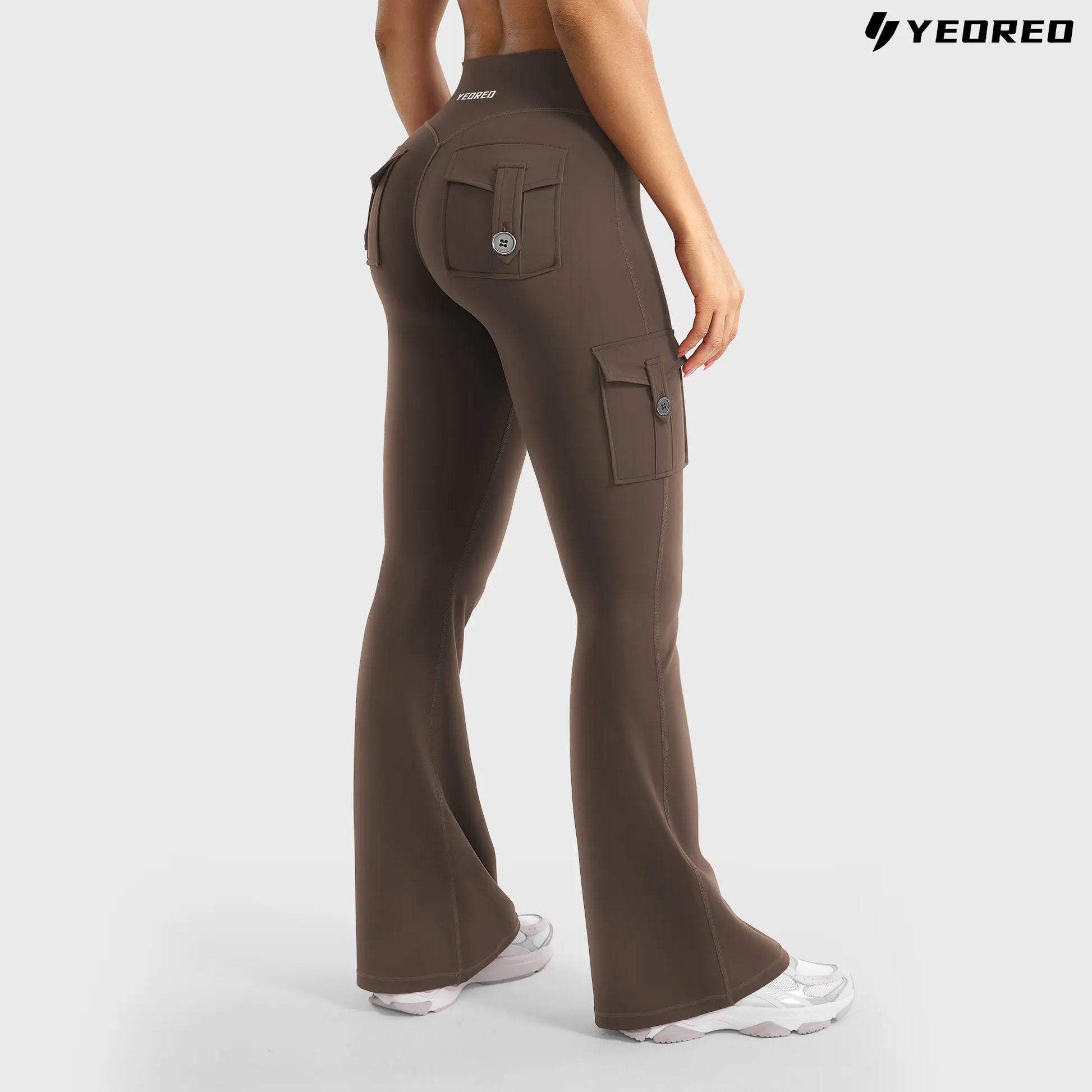 YEOREO Coreflex Women'S Workout Flare Leggings with Pockets Hidden Scrunch High Waisted Cargo Gym Yoga No Front Seam Leggings Flared Joggers Fitness Outfit Camouflage Sports Pants 75% Nylon 25% Spandex Springstatements